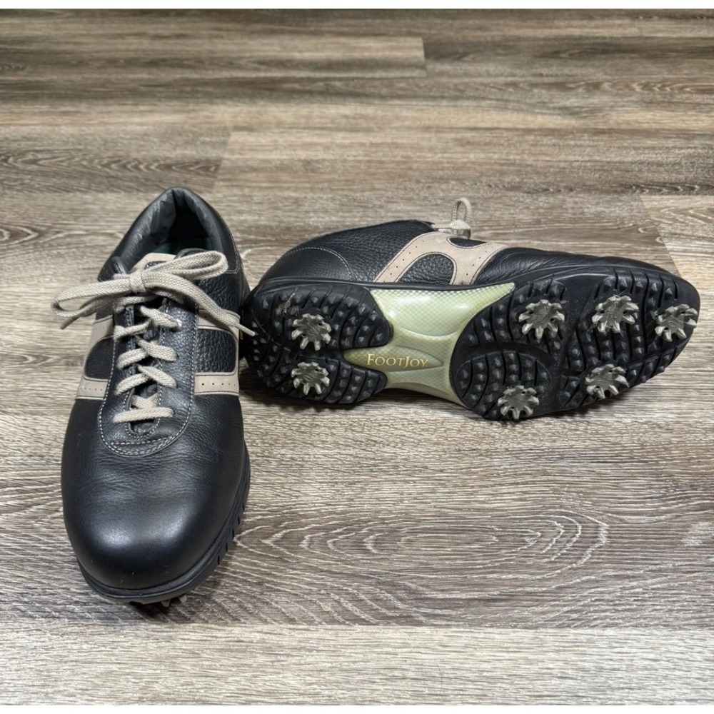FootJoy Contour Series Mens 9 W Black Tan Leather Golf Shoes Spiked Wide